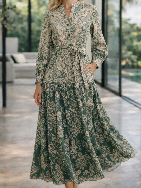 Miss June Dresses & Skirts - New Women's Green Paisley Maxi Dress with Long Sleeves one size